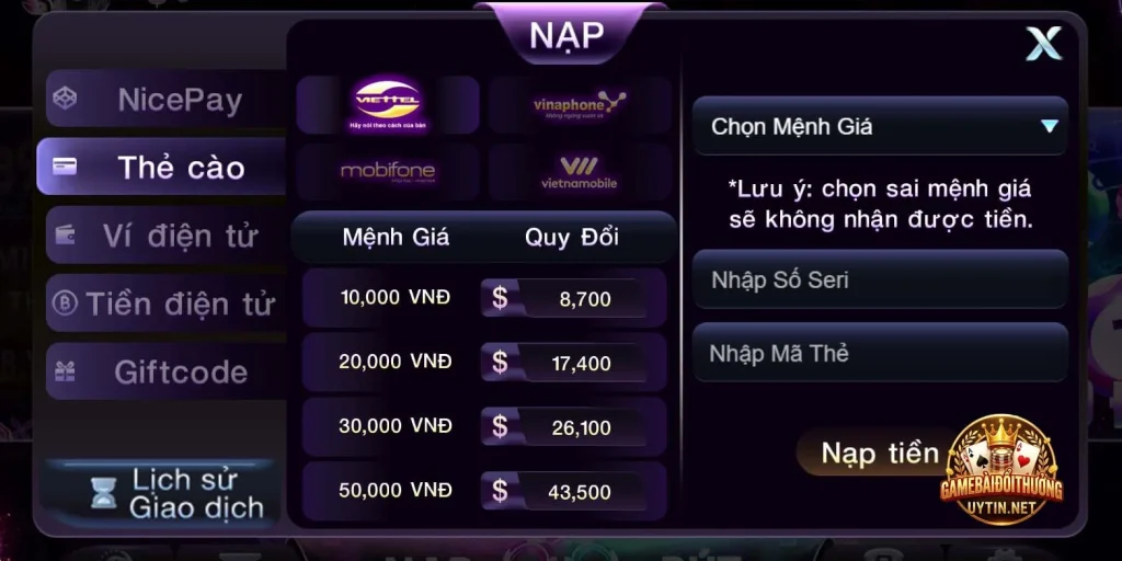 Thẻ cào là phương thức mình hay dùng nhất