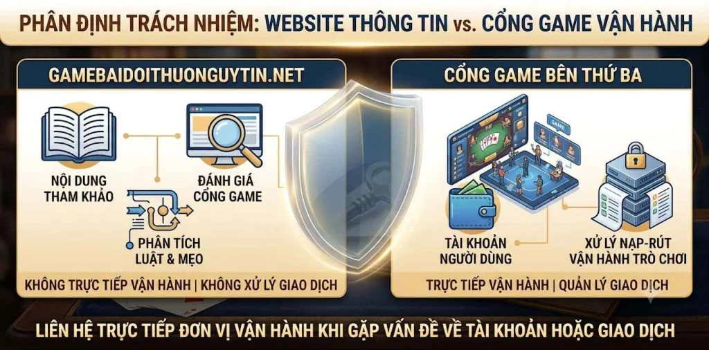 Website chỉ cung cấp thông tin và không trực tiếp vận hành cổng game