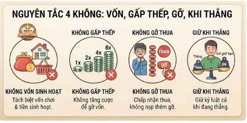 Nguyên tắc 4 không: vốn, gấp thếp, gỡ, khi thắng