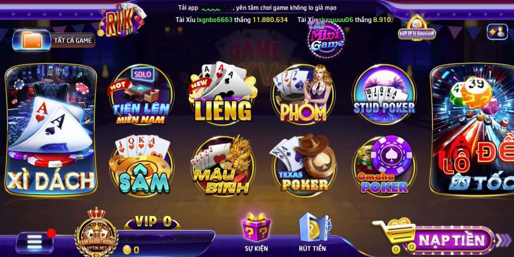 Rikvip vẫn ưu tiên hiển thị rất nhiều game bài đổi thưởng