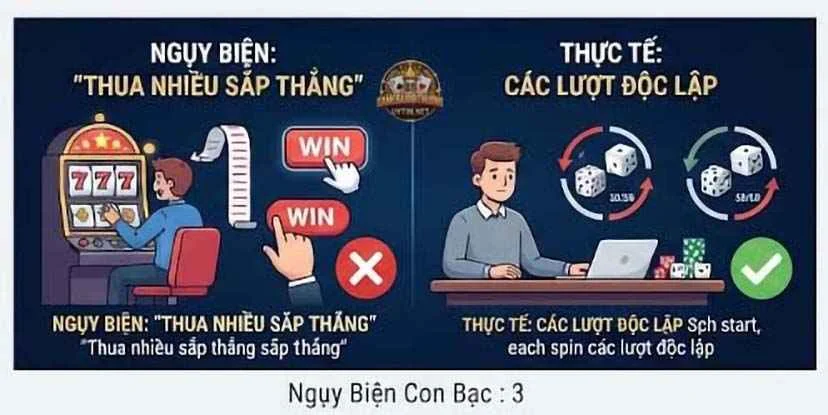 Ngụy biện con bạc - gambler's fallacy: thua nhiều sắp thắng